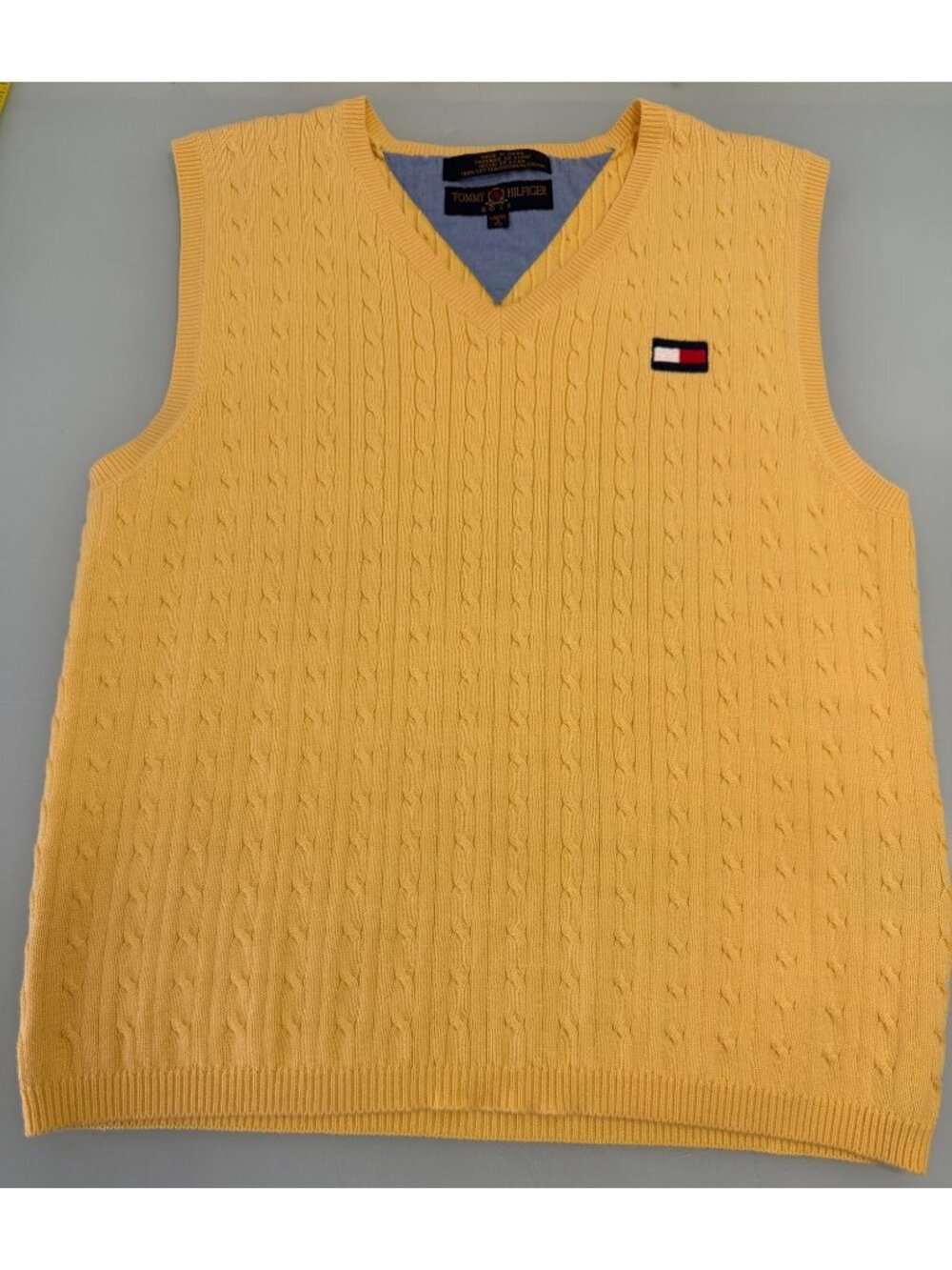 Tommy Hilfiger Cable Knit Sweater Vest Womens S Golf V Neck Preppy Tennis Y2K